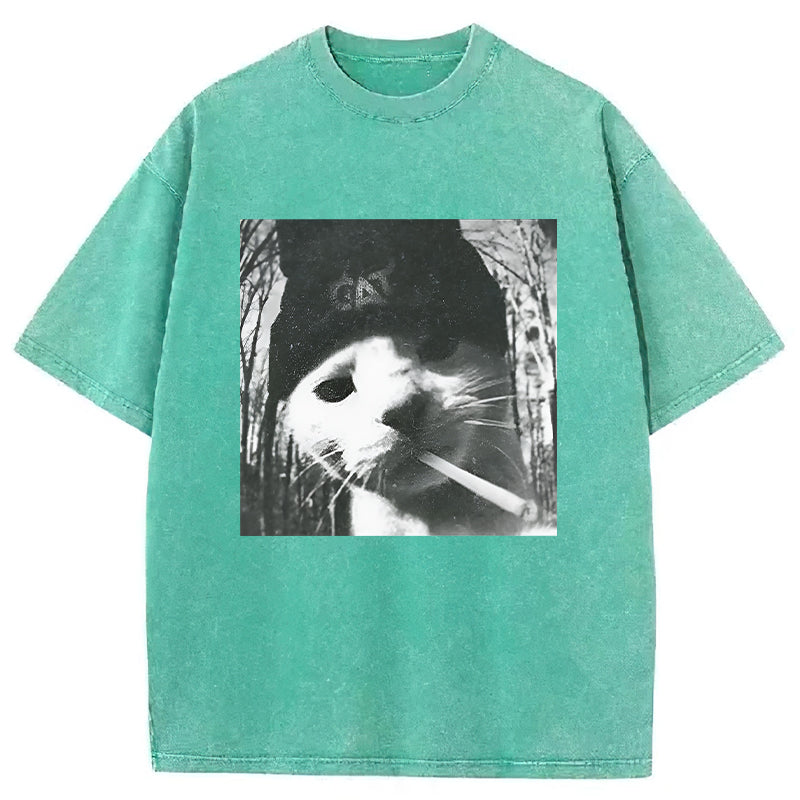Smoking Cat Meme Washed Unisex Tee
