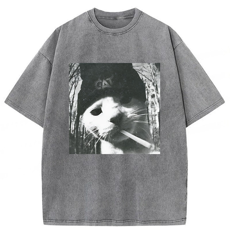 Smoking Cat Meme Washed Unisex Tee