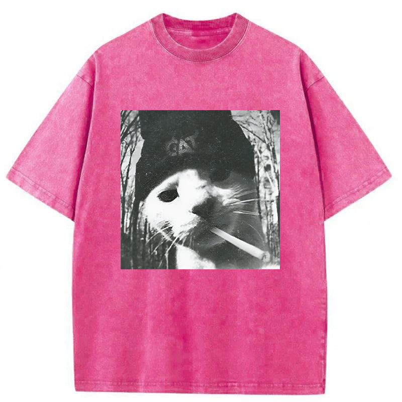 Smoking Cat Meme Washed Unisex Tee