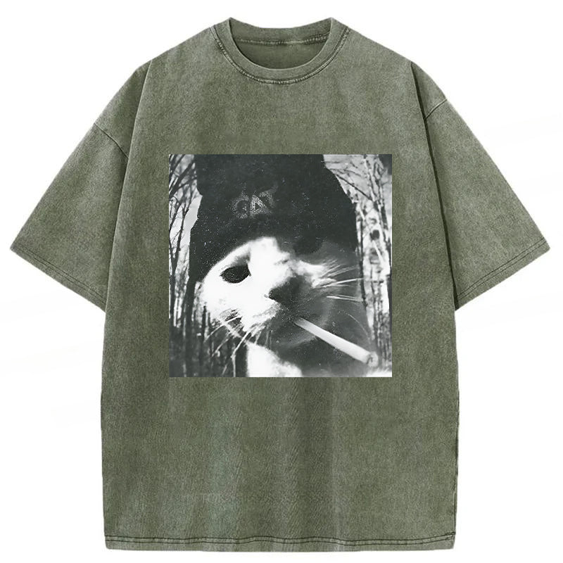 Smoking Cat Meme Washed Unisex Tee