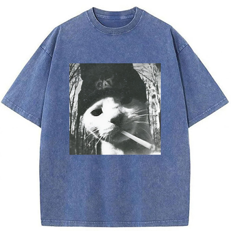 Smoking Cat Meme Washed Unisex Tee