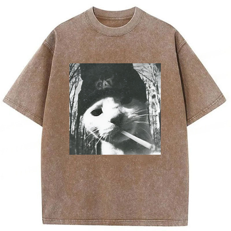 Smoking Cat Meme Washed Unisex Tee