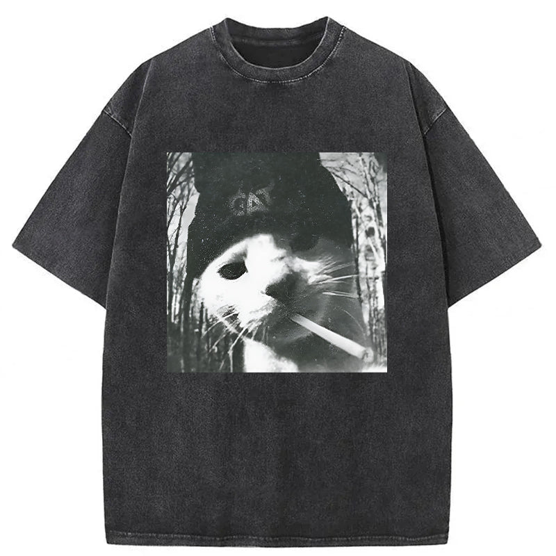 Smoking Cat Meme Washed Unisex Tee