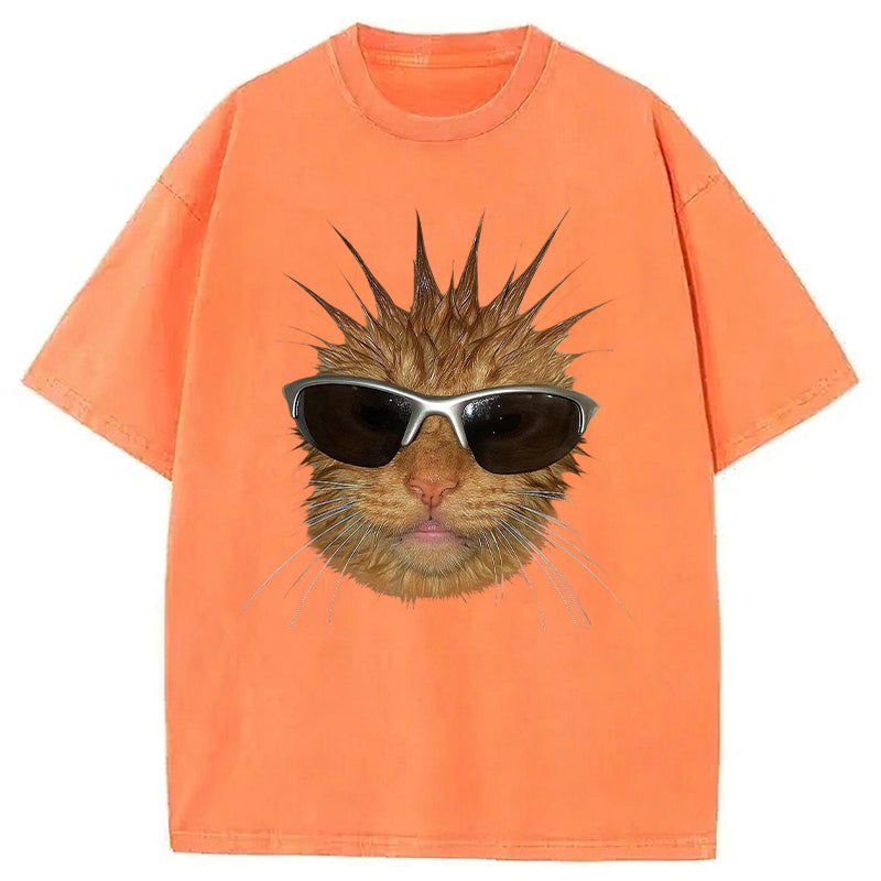 Funny Cat With Spiky Hair Washed Unisex Tee