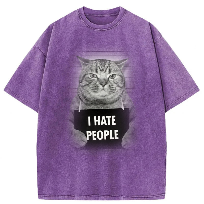 I Hate People Funny Cat Washed Unisex Tee