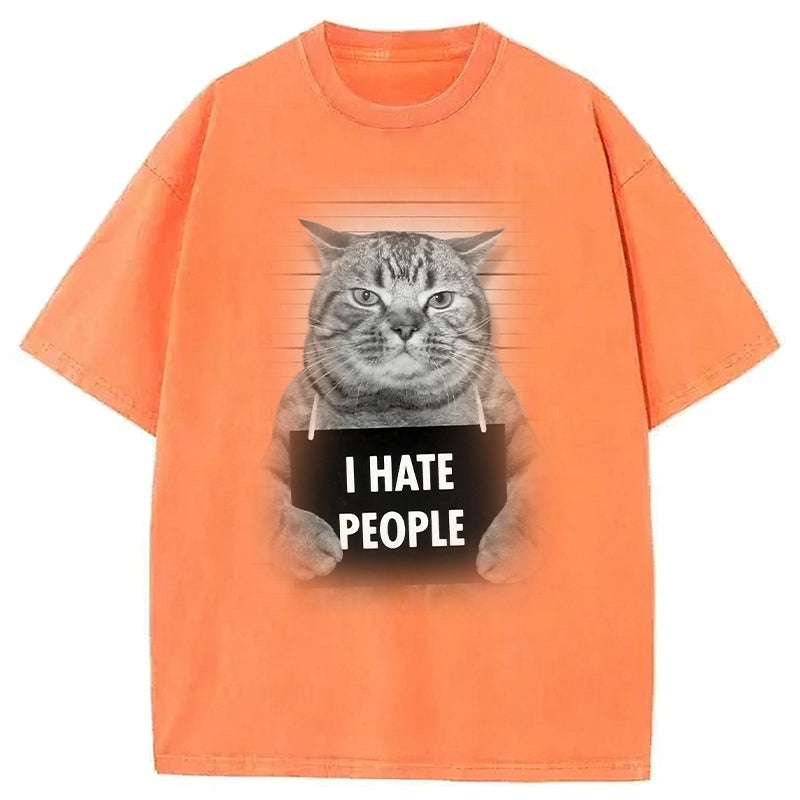 I Hate People Funny Cat Washed Unisex Tee