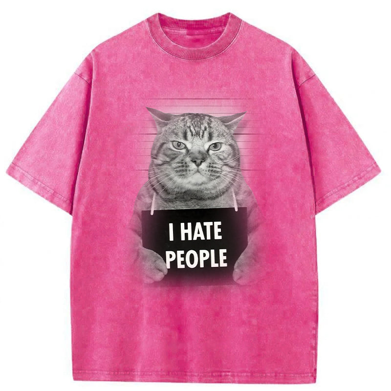 I Hate People Funny Cat Washed Unisex Tee