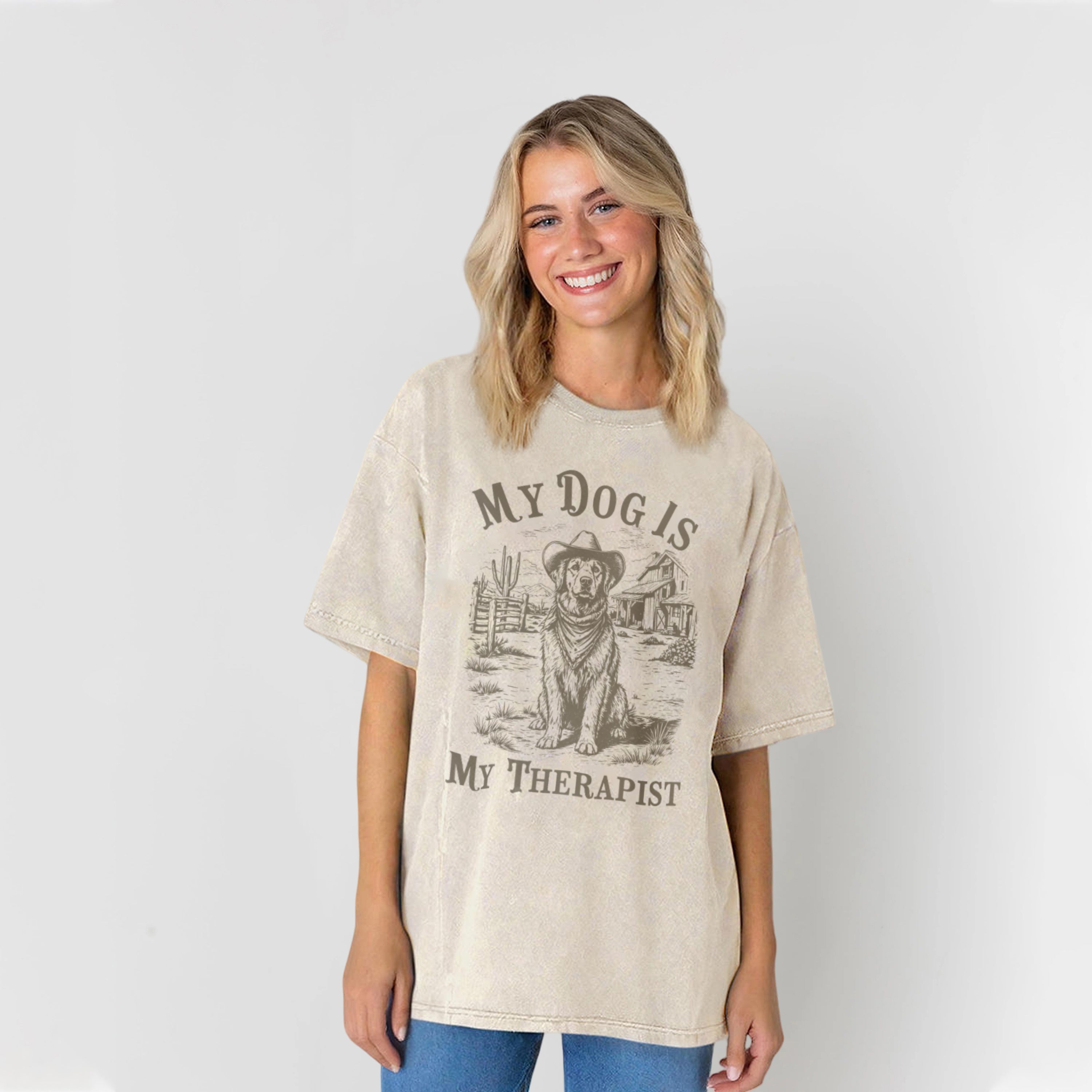 My Dog Is My Therapist Washed Unisex Tee