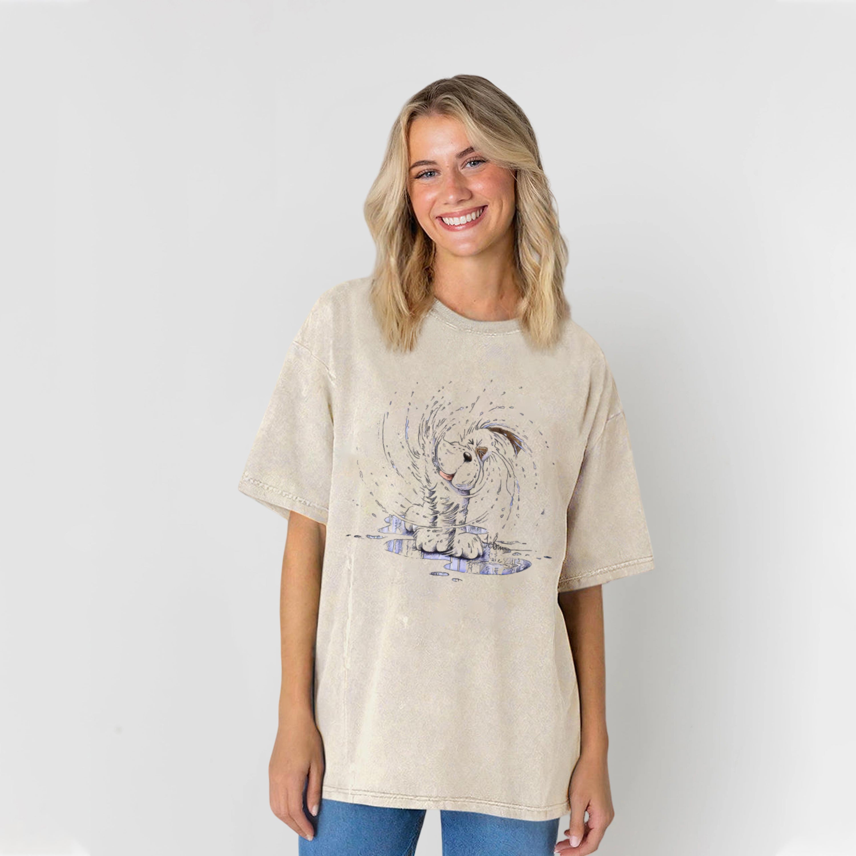 Dog Shaking Water Washed Unisex Tee