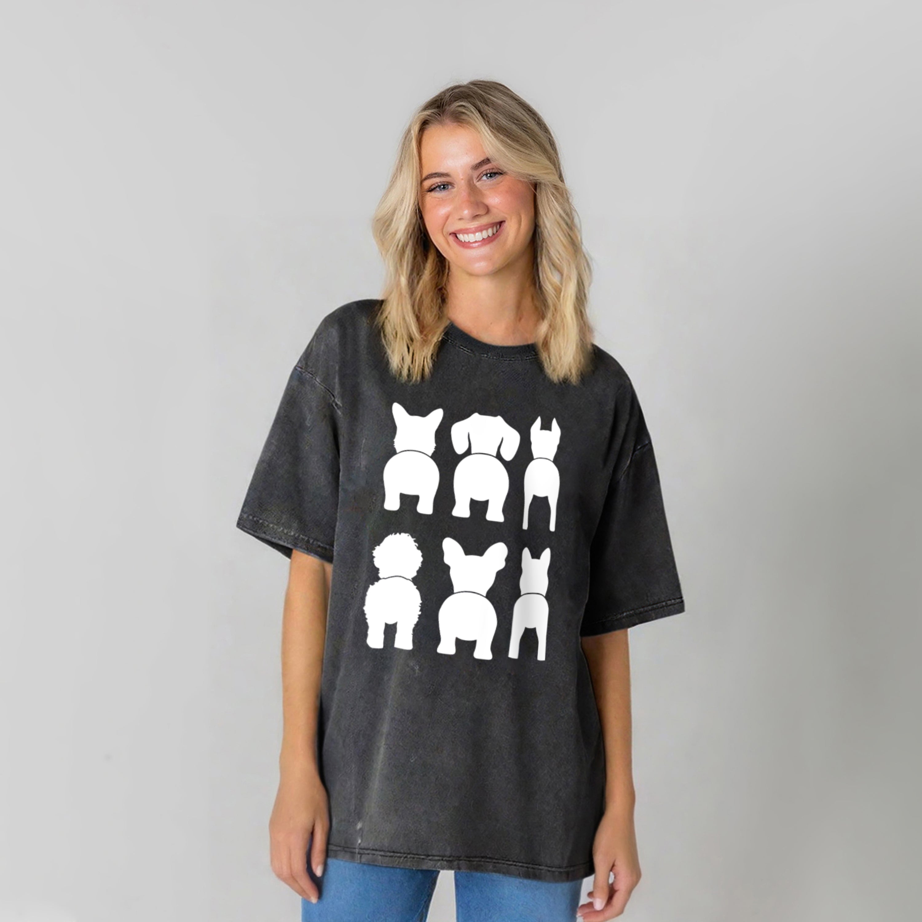 Funny Dog Silhouette Washed Unisex Tee
