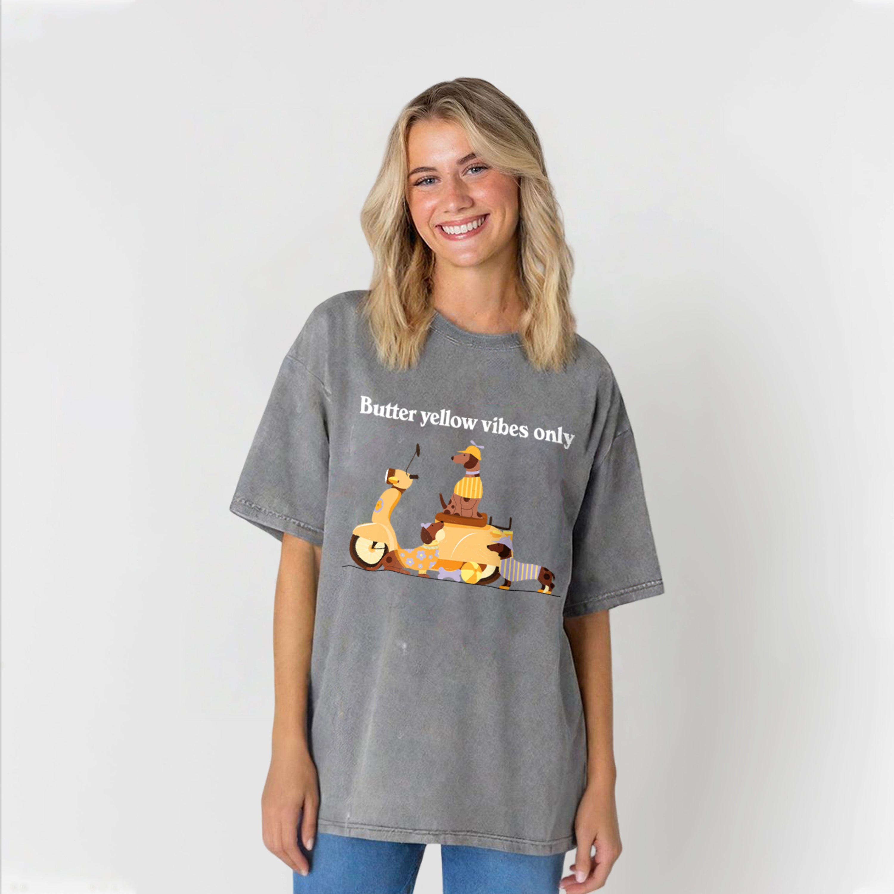 Butter Yellow Vibes Only Washed Unisex Tee