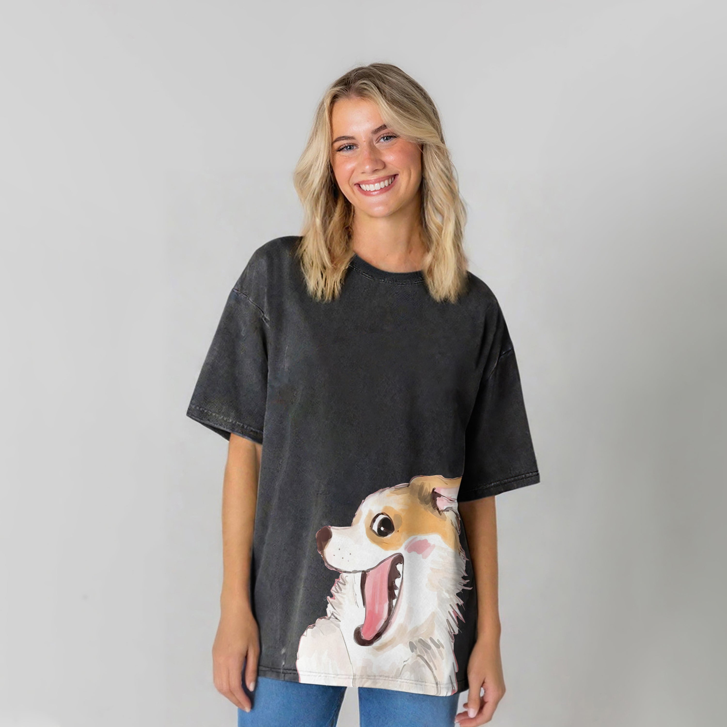 Cute Dogs Drawing Washed Unisex Tee