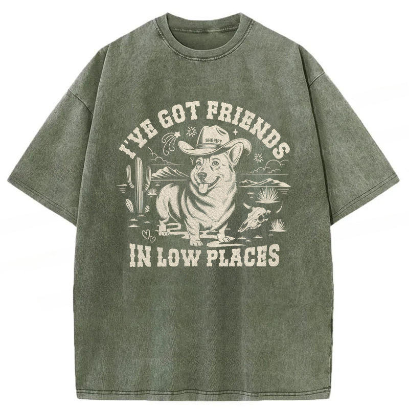 I've Got Friends In Low Places Corgi Washed Unisex Tee