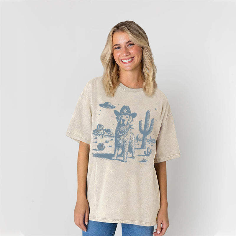 Golden Retriever UFO Washed Unisex Tee