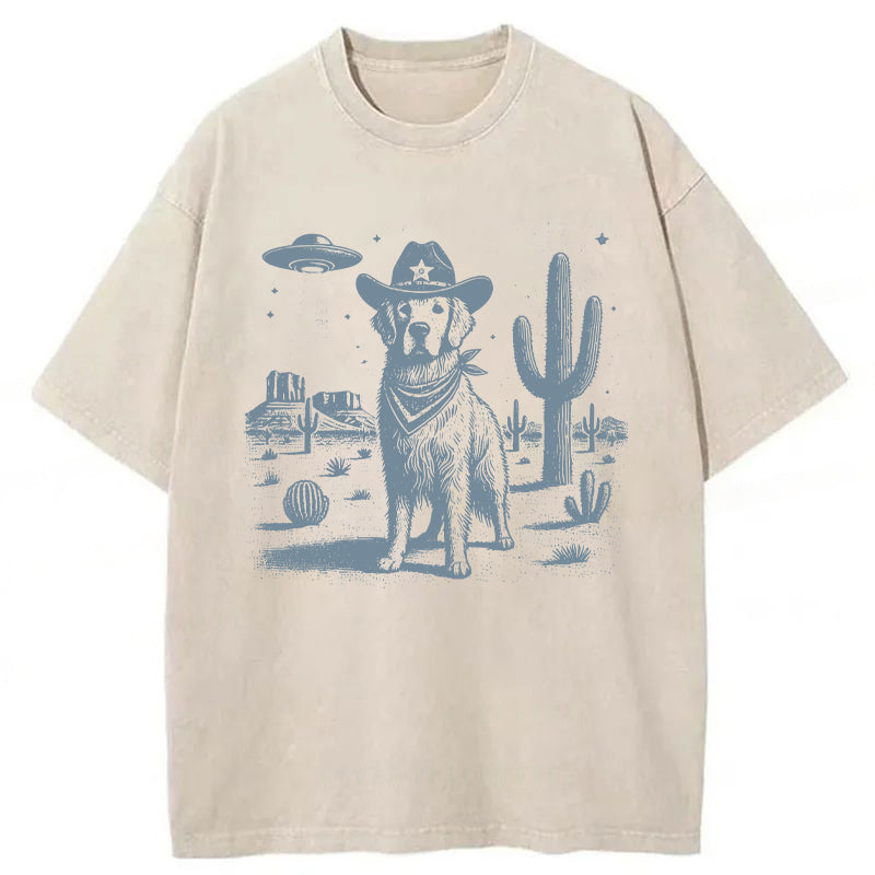 Golden Retriever UFO Washed Unisex Tee