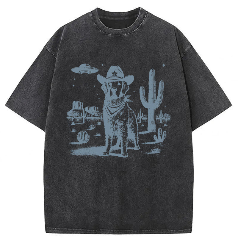 Golden Retriever UFO Washed Unisex Tee