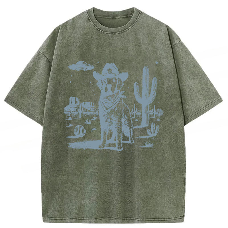 Golden Retriever UFO Washed Unisex Tee
