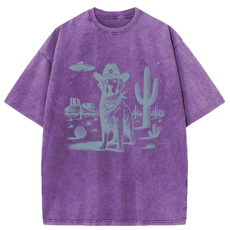 Golden Retriever UFO Washed Unisex Tee