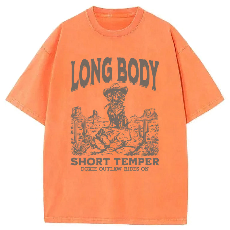 Long Body Short Temper Funny Dachshund Cowboy Washed Unisex Tee