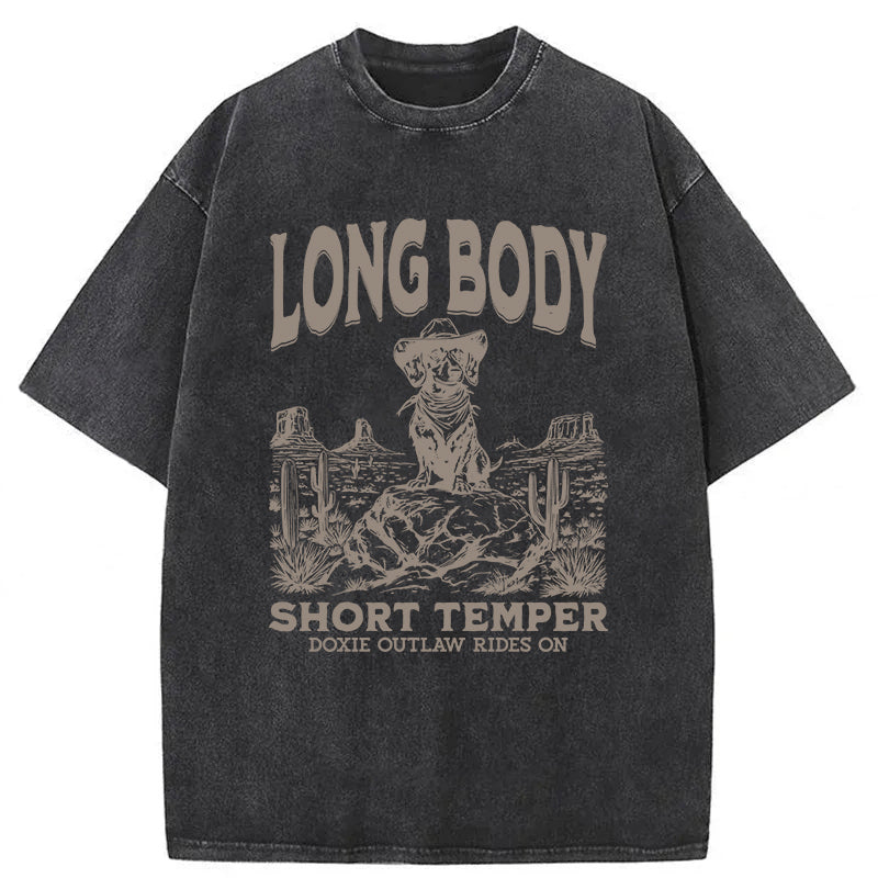 Long Body Short Temper Funny Dachshund Cowboy Washed Unisex Tee
