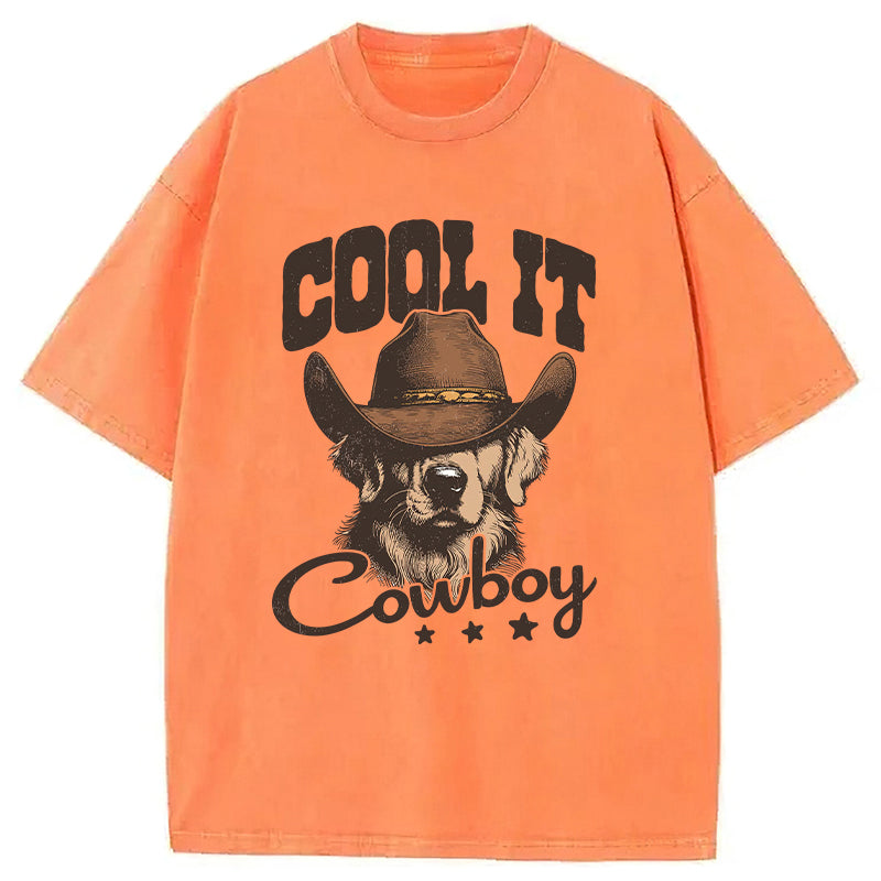 Cool Cowboy Golden Retriever Washed Unisex Tee