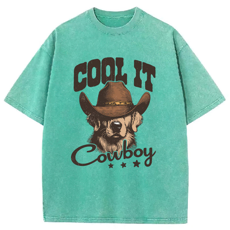 Cool Cowboy Golden Retriever Washed Unisex Tee