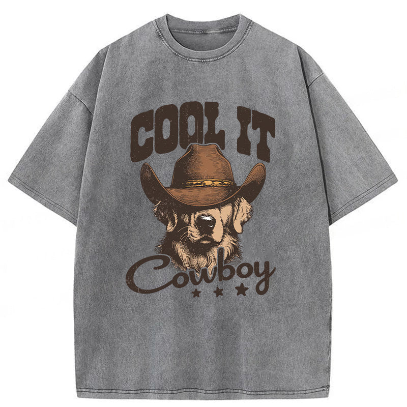 Cool Cowboy Golden Retriever Washed Unisex Tee