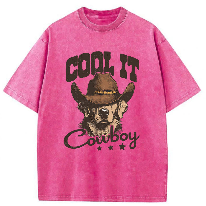 Cool Cowboy Golden Retriever Washed Unisex Tee