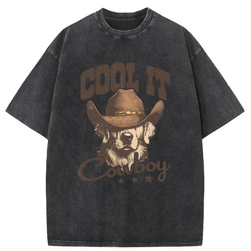 Cool Cowboy Golden Retriever Washed Unisex Tee