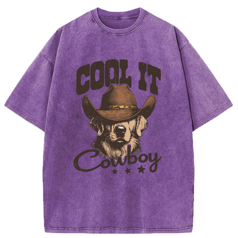 Cool Cowboy Golden Retriever Washed Unisex Tee