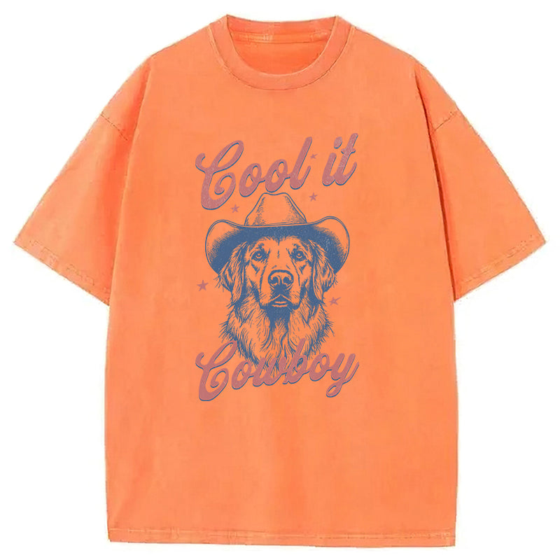 Cool Cowboy Golden Retriever Washed Unisex Tee