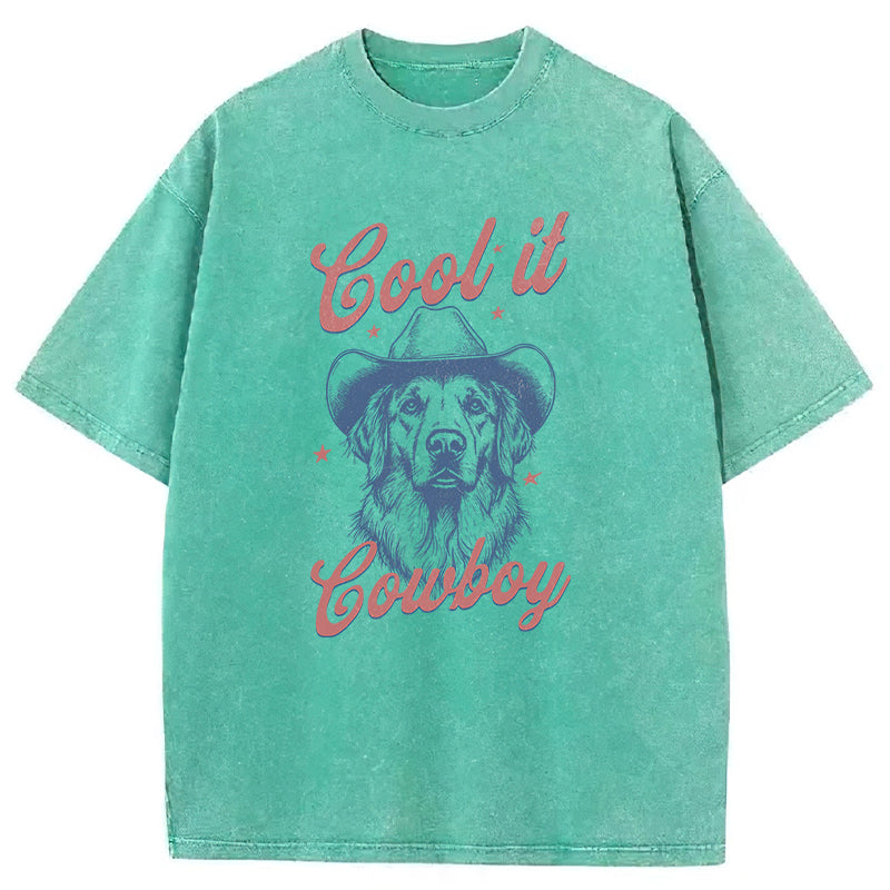 Cool Cowboy Golden Retriever Washed Unisex Tee