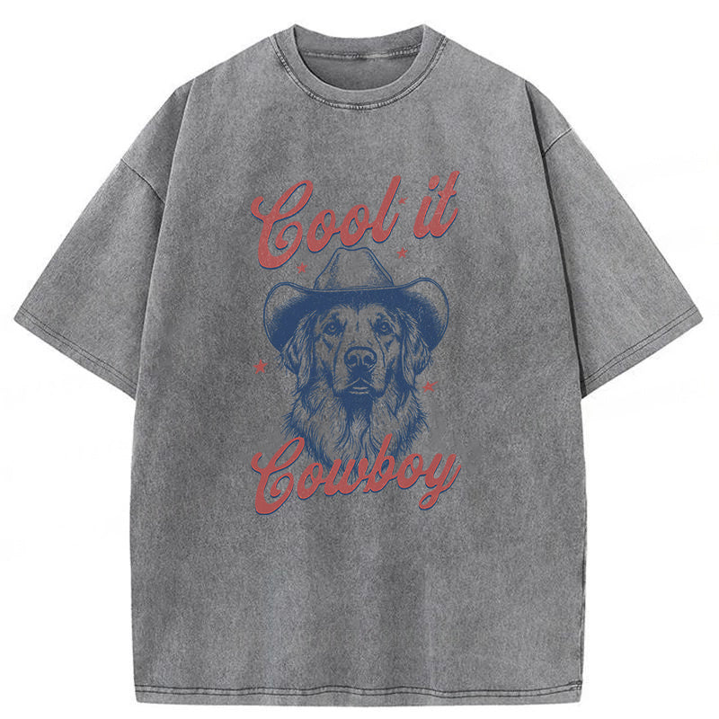 Cool Cowboy Golden Retriever Washed Unisex Tee