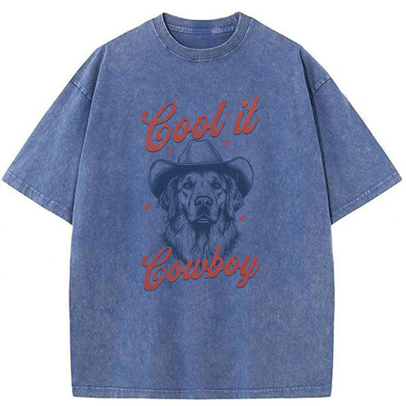 Cool Cowboy Golden Retriever Washed Unisex Tee