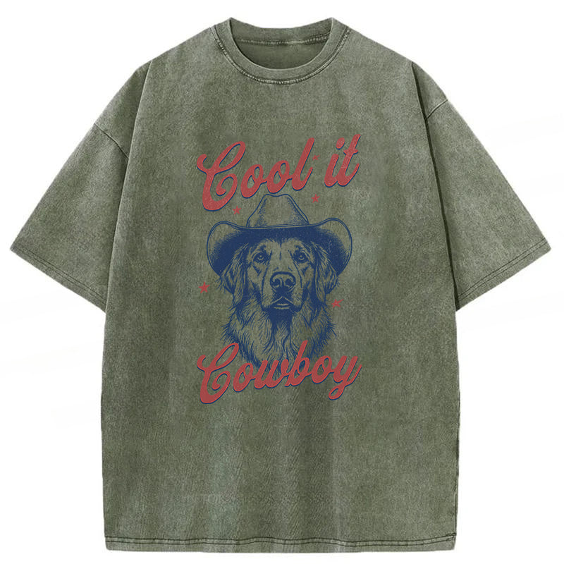 Cool Cowboy Golden Retriever Washed Unisex Tee