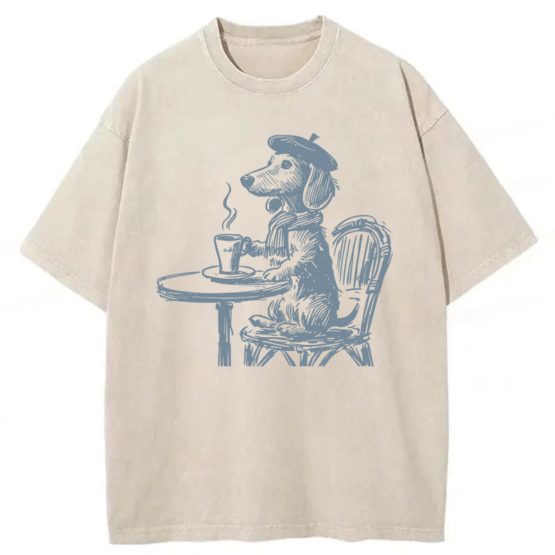 Dachshund Paris Washed Unisex Tee
