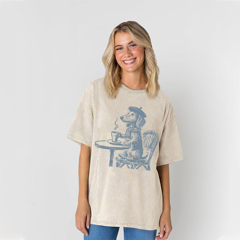 Dachshund Paris Washed Unisex Tee