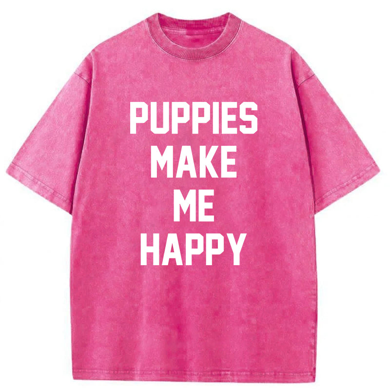 Puppies Make Me Happy Washed Unisex Tee