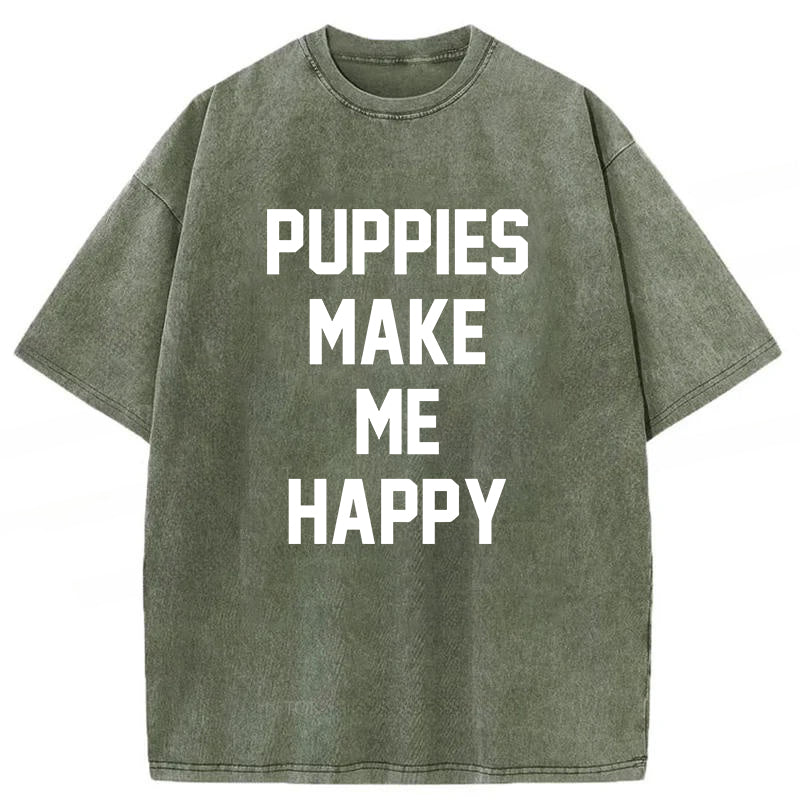 Puppies Make Me Happy Washed Unisex Tee