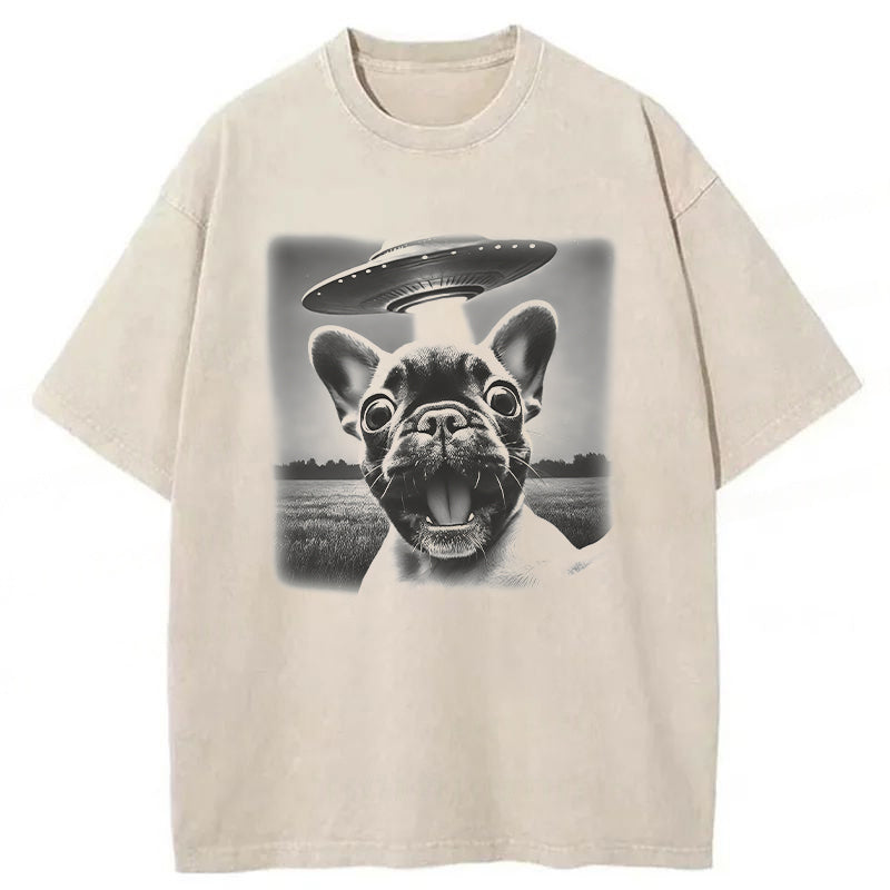 French Bulldog UFO Washed Unisex Tee
