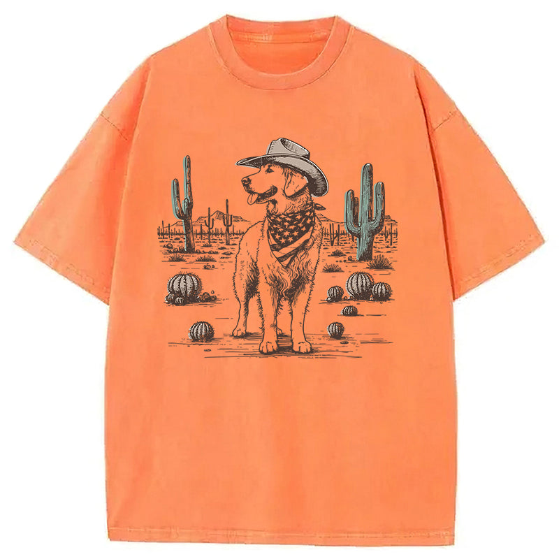 Cowboy Golden Retriever Washed Unisex Tee