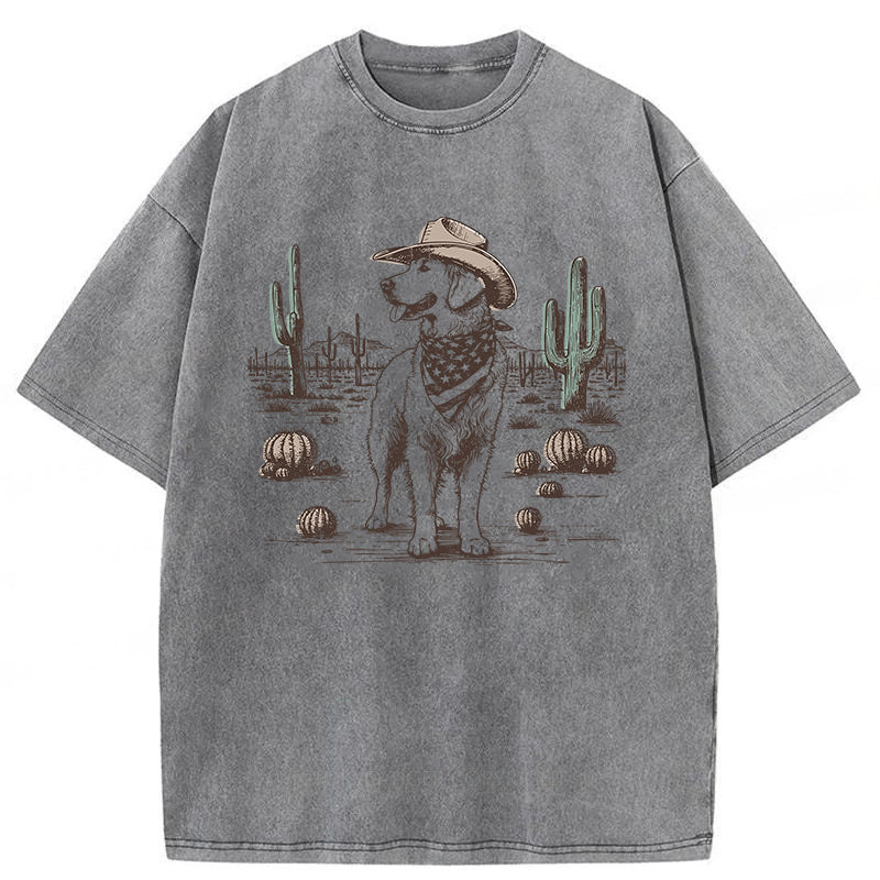 Cowboy Golden Retriever Washed Unisex Tee