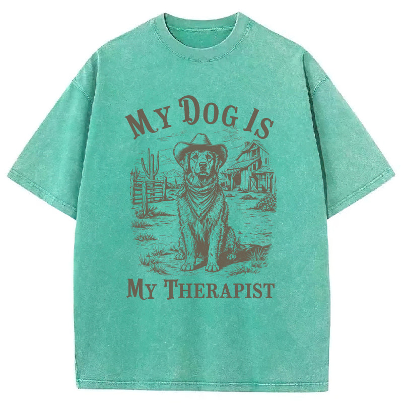My Dog Is My Therapist Washed Unisex Tee