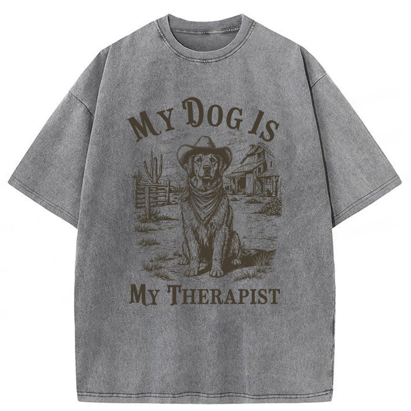 My Dog Is My Therapist Washed Unisex Tee