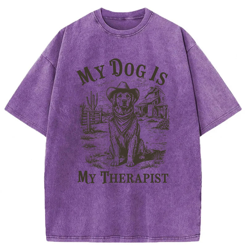 My Dog Is My Therapist Washed Unisex Tee