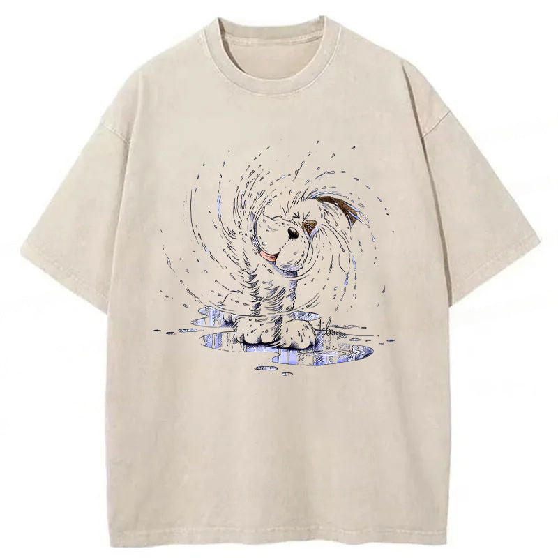 Dog Shaking Water Washed Unisex Tee