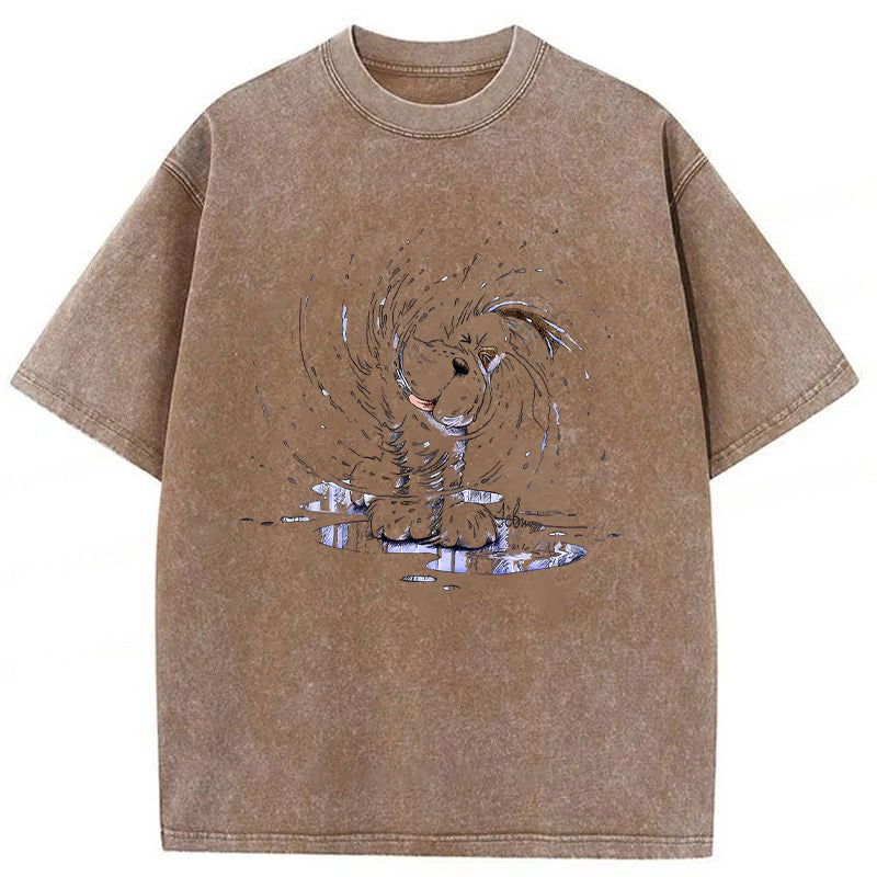 Dog Shaking Water Washed Unisex Tee