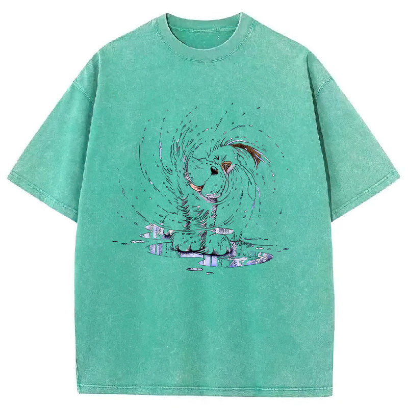Dog Shaking Water Washed Unisex Tee