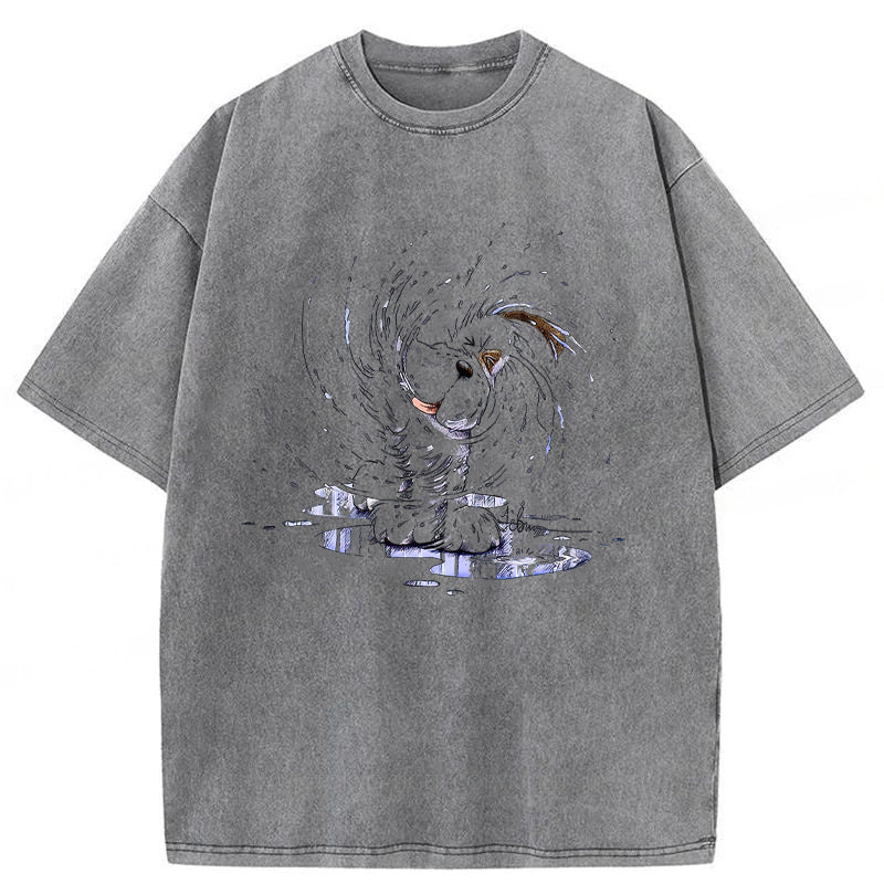 Dog Shaking Water Washed Unisex Tee