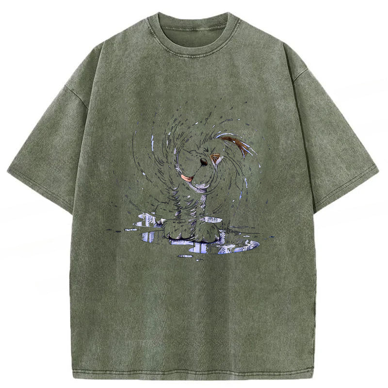Dog Shaking Water Washed Unisex Tee
